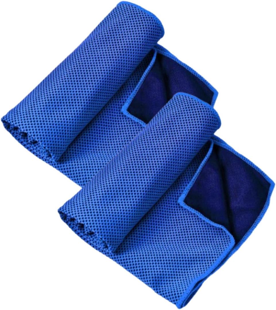 Pack of 2 Cooling Towel, Foldable Portable Microfiber Soft Breathable Absorb Ice Chilly Towels for Neck and Face for Sports Travel Yoga Golf Gym Camping Running Fitness Workout (Royal Blue)