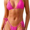 Womens Triangle Thong Two Piece Bikini Set Sexy String Bathing Suit Swimsuit Swimwear (Small, Pink)