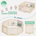 Foldable Wooden Playpen - Adjustable Wood Baby Play Yard with Child-Proof Lock, Indoor Large Safety Fence for Babies and Toddlers - Easy Assembly, 55 x 55 x 24 inches, Ocean Adventure, Natural