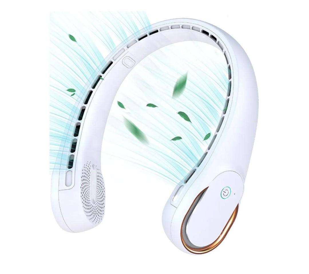 KIDEE Neck Fan, Neck Fans Portable Rechargeable, Upgrade 360° Air Outlet, Super Quiet, 3 Speeds, 4000mAh Personal Bladeless Wearable Fan for Indoor Outdoor Travel-White