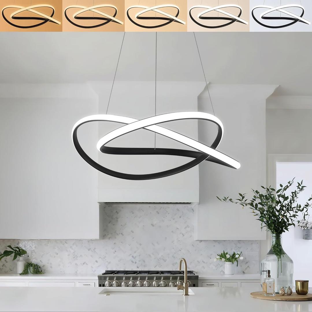 Modern Chandelier Dimmable Pendant Light Fixture,5CCT/2700K/3000K/3500K/4000K/5000K ,Adjustable Modern LED Chandeliers for Dining Room Kitchen Entryway Living Room Bedroom (Black-5CCT, 20 Inches)