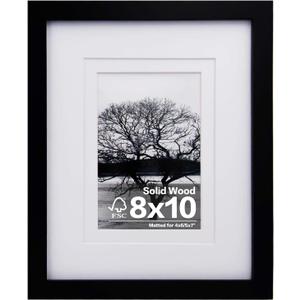 Egofine 8x10 Picture Frame Made of Solid Wood Covered by Plexiglass, for Pictures 4x6 or 5x7 with Mat or 8x10 Without Mat, Table Top Display and Wall Display Photo Frame, Black