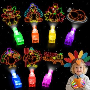 Thanksgiving Party Favors for Kids, 35Pcs Turkey Light Up Finger Lights Toys Bulk Goodie Bag Pinata Fillers Treats Glow in the Dark Gifts Fall Thanksgiving Party Supplies Classroom Prizes Party Decor