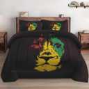 Comforter Set Twin Size, Lion African Yellow Soft 2 Pcs Bedding for Kids and Adults, Green Red Black Rasta Comforter Set with Pillowcase, for Bedroom Bed Decor