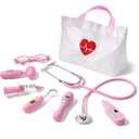 Kids Doctor Kit, 8 Pieces Toddlers Doctor Playset with Medical Storage Bag & Real Stethoscope, Pretend Play Doctor Toys Birthday Gift for Boys Girls Aged 3 4 5 6 (Pink)