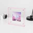 Acrylic 6x6 5x5 4x4 3x3 Floating Picture Frame Modern Desktop Display Photo Frame (Pink)
