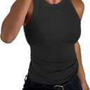 GEMBERA Womens Sleeveless Racerback High Neck Casual Basic Cotton Ribbed Fitted Tank Top (Medium, Black)