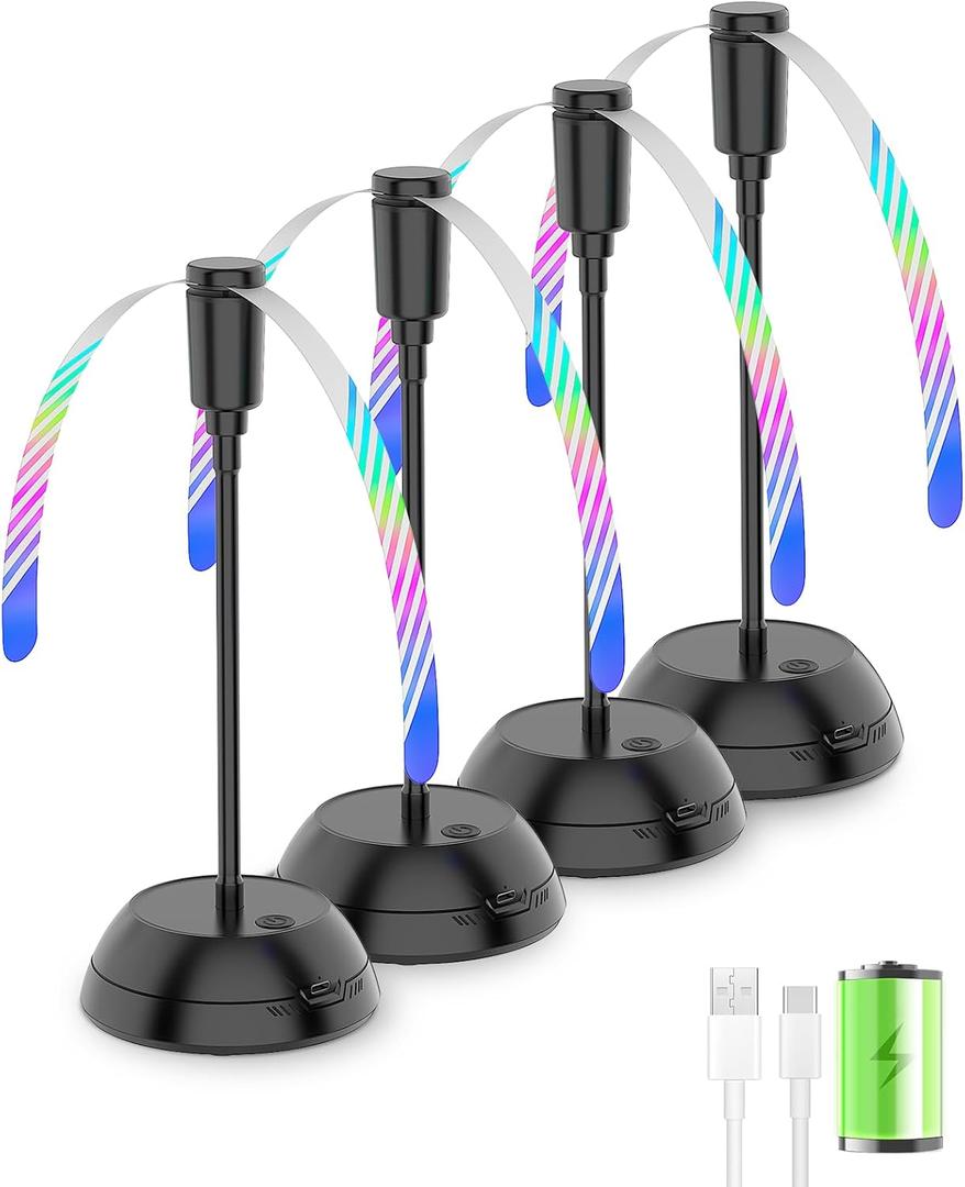 Edvision 4PCS Food Fan for Table, 2000mAh Rechargeable Portable Tabletop Fans with Holographic Blades and 360 Goose-Neck, Table Food Spinner Quiet for Picnic, Home, Party, BBQ(Black)