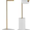 MARMOLUX ACC Free Standing Gold Toilet Paper Holder Stand White Marble Base and Storage | 4 Jumbo Roll Bathroom Hardware Toilet Tissue Organizer | Stainless Steel Bathroom Decor Accessory