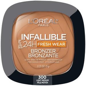 L'Oreal Paris Infallible Up to 24H Fresh Wear Soft Matte Longwear Bronzer. Waterproof, heatproof, Transfer, humidity and sweatproof, Light Medium, 0.31 oz
