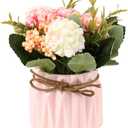 SUPNIU Artificial Hydrangea Bouquet with Small Ceramic Vase Fake Silk Variety Flower Balls Flowers Decoration for Table Home Party Office Wedding (White)