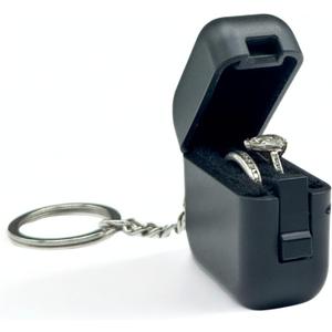 Ultra Slim Ring Case with Keychain  Portable Gym Jewelry Box, Compact Travel Ring Holder, Small Black Jewelry Organizer for Women and Men(1.4 x 1.4 x 0.7 in)