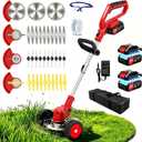 Electric Weed Wacker Cordless with Wheels,21V Lightweight Electric Weed Eater Battery Powered,4 in 1 Grass Trimmer/Brush Cutter/Lawn Edger/Lawn Mower,No String Trimmer Battery Operated for Garden Yard