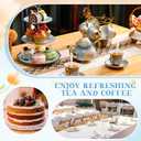 21 Pcs Ceramic Teapot Set Vintage Porcelain Tea Cups with Metal Holder and High Tier Cupcake Stand Saucers for Women Girls Farmhouse European Weddings Party Decor Gifts (Blue,Vivid)