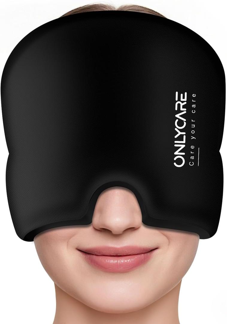 ONLYCARE Migraine Relief Cap, Upgraded Headache Relief Cap with Odorless Reusable Gel Head Wrap, Soothing Face Ice Pack Mask Products with Hot & Cold Therapy for Tension, Stress, Hangover & Puffy Eyes (Original Black)