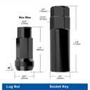 GAsupply 1/2-20 Extended Open End Acorn Lug Nuts Black, 1.9" 48mm Tall, 17mm Hex, Conical Seat 60 Degree, 20 Pack+1 Lug Nut Lock Key Socket