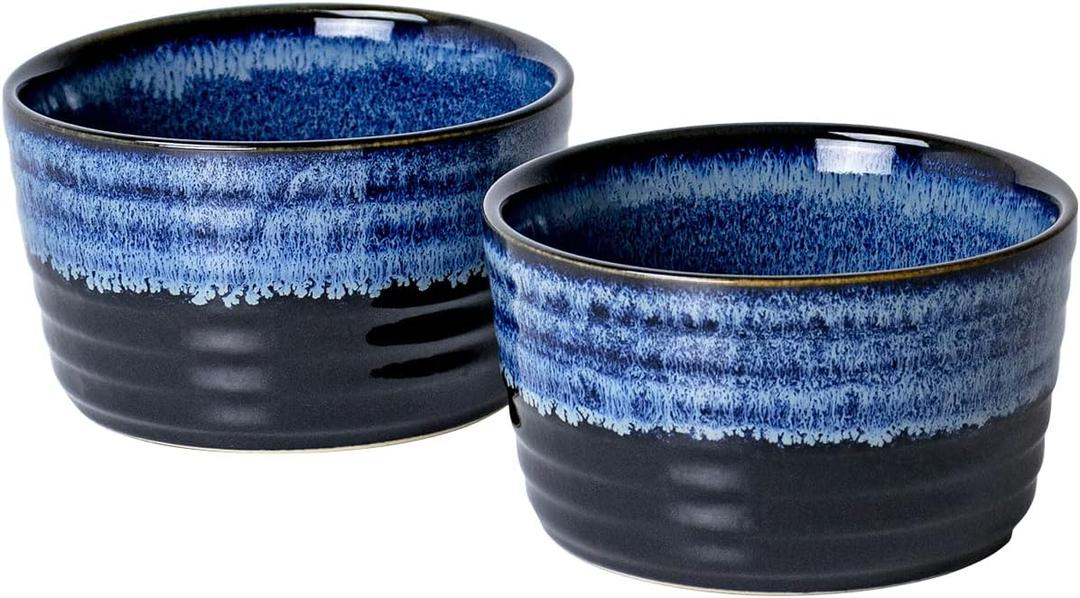 UNICASA Ramekin Set of 2, UNICASA 8 oz Creme Brulee Ramekins, Oven Safe Baking Set for Custard, Pudding, Souffle Cups, Reactive Blue