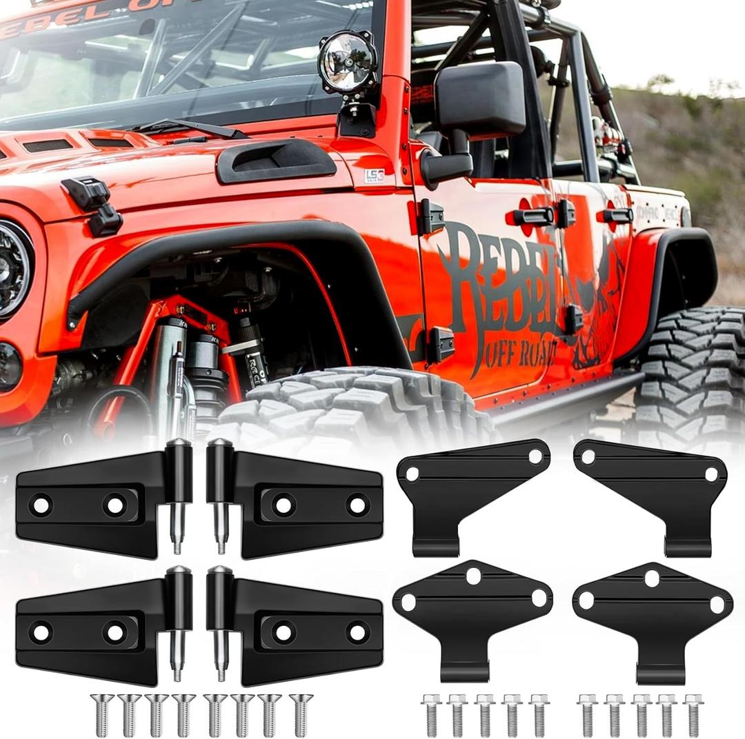 Jeep Wrangler JK 2 Door Hinge Assembly Kits Compatible with 2007-2018 Jeep Wrangler JK JKU Rubicon Unlimited Sahara Inside and Outside (2 Door), Jeep Wrangler JK JKU 2 Door Hinge 8PCS with 18 Bolts