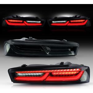 VLAND LED Smoked Tail Lights Compatible For Chevy Camaro Coupe 2016 2017 2018, With Sequential Red Turn Signal lights, daytime running Rear lamps Assembly