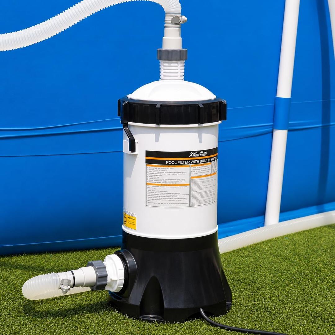 XtremepowerUS Pool Cartridge Filter System Built-in Pump 1.5" Fitting 1,500 GPH for Above Ground Swimming Pool Pressure Gauge Pool Filter Filtration System -Improved Water Clean & Clarity