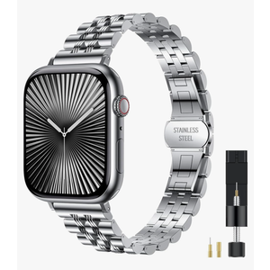 W-RARA Slim Metal Band Compatible with Apple Watch Band 38/40/41/42/44/45/46/49mm, Dressy Elegant Luxury Stainless Steel Engraved Classy Strap for Women iWatch Bands SE Series 11 10 9 8 7 6 5 4 3 2 1