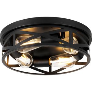 WYNEYET 13 Inch Farmhouse Ceiling Light Fixtures, Metal Cage Close to Ceiling Lights 4-Light, Vintage Flush Mount Ceiling Lights for Bedroom Porch Kitchen Entrance, Black