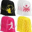 Tondiamo 16 Pack Softball Drawstring Party Favor Bag Kids Softball Snack Bag Non Woven Goodie and Treat Pack for Ball Themed Birthday Sports Party Gift, 12.6 x 8.7 Inches