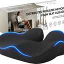 Memory Foam Seat Cushion for Office Chair, Car, Wheelchair  Coccyx Tailbone Support Pad for Sciatica & Back Pain Relief, Ergonomic Chair Cushion for Home, Travel, Work Desk (Black)