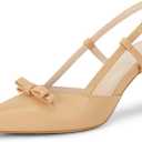 Coutgo Womens Slingback Kitten Heels Closed Pointed Toe Stilettos Bow Party Dress Pumps Shoes, Khaki, Size 9