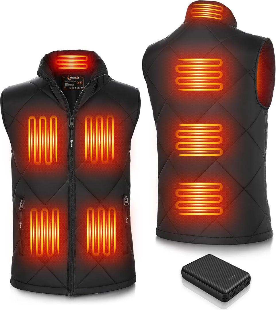 FERNIDA Heated Vest for Men & Women with Battery Pack USB 5V Thickened & Lightweight Heated Vest for Outdoor Body Warm (Large, Black)