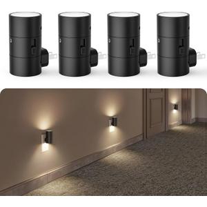 VOLISUN Night Light, Dimmable Led Night Lights Plug into Wall, Amber/3000K/4500K, 0-100LM Adjustable Brightness, Dusk to Dawn Nightlight for Hallway, Bathroom, Bedroom Black 4 Pack Black