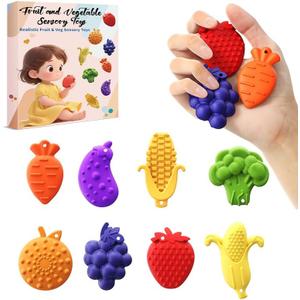 16PCS Various Fruit Shapes Textures Fidget Toys Sensory Stone for KidsTextured Soft Worry Stone for Autism Kids Calming Fidget Stress Toys for Students Anxiety Relief Small Prizes Fidget Toys