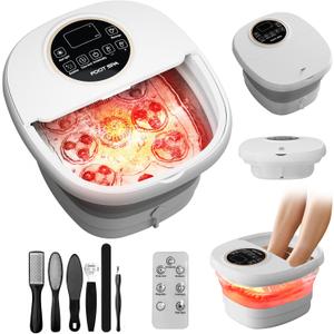 Electric Pedicure Foot Spa with Bubble and Heat,Collapsible Foot Soaking Tub with Remote Control,Pedicure Tools for Feet and Automatic Foot Massager,Foot Bath Soak Tub