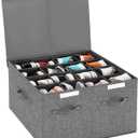 Shoe Organizer for Closet Fits 16 Pairs, Large Shoe Storage Box Bins Containers with Lid and Adjustable Dividers for Shoes, Sneakers and High Heeled, Hard Shell and Stackable (Grey)