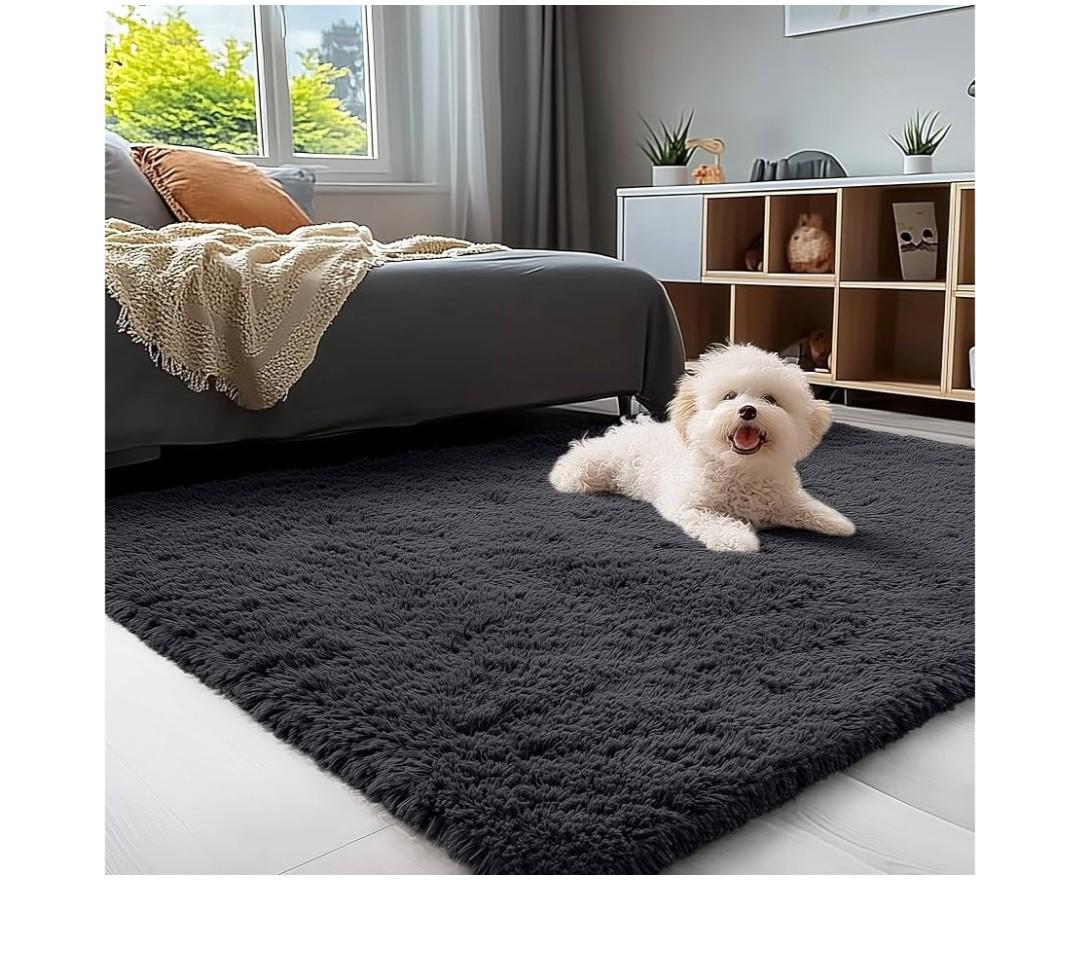 Ophanie Black Rugs for Bedroom Living Room, Fluffy Fuzzy Furry Carpet, Plush Soft Shaggy Bedside Indoor Floor 4x6 Area Rug for Kids Girls Boys Baby Teen Dorm Nursery Home Decor Aesthetic