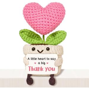 AceThrills Cute Thank You Gift for Women  Crochet Pink Heart Flower with Thank You Sign, Small Thanks Gift for Hostess, Mentor, Teacher, Boss, Coworker, Nurse, Sister, Friend & More