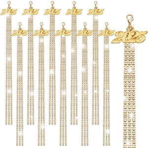 2025 Graduation Tassel Gold 10 Pcs Diamond Graduation Cap Tassels with 2025 Year Charm Tassel Decoration Grad Party Decor for Graduate Hat Ceremonies Accessories