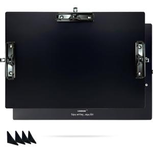 Aluminum 11x17 Clipboard A3 Metal Stainless Hangable Clipboards with 3 Clips Art Pen Holder Extra Large Clip Board for Business Medical Professionals Workshop (Black, A3)