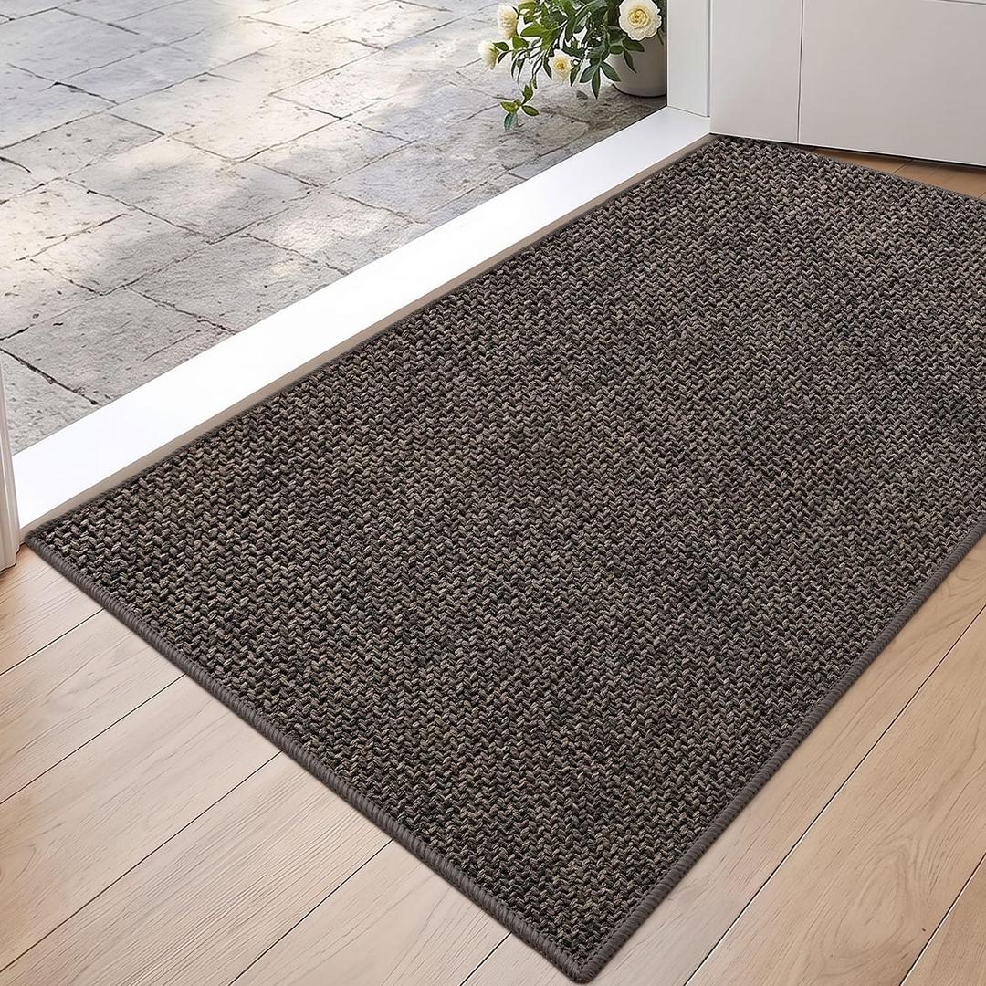 DEXI Thin Door Mat Indoor Entrance 24x36, Non Slip Entryway Mat, Grey Brown