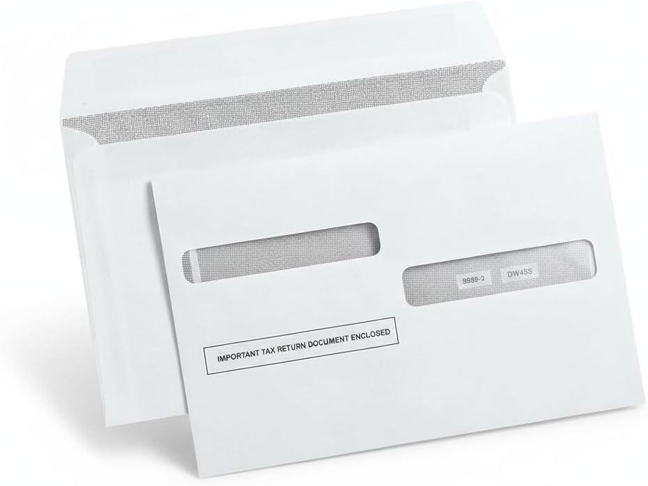 W2 tax Form Envelopes, Double Window Security Envelope for 4-Up Style W-2 Tax Forms, Self Seal, Security Tintet W-2 Tax Forms Envelopes 25 Pack
