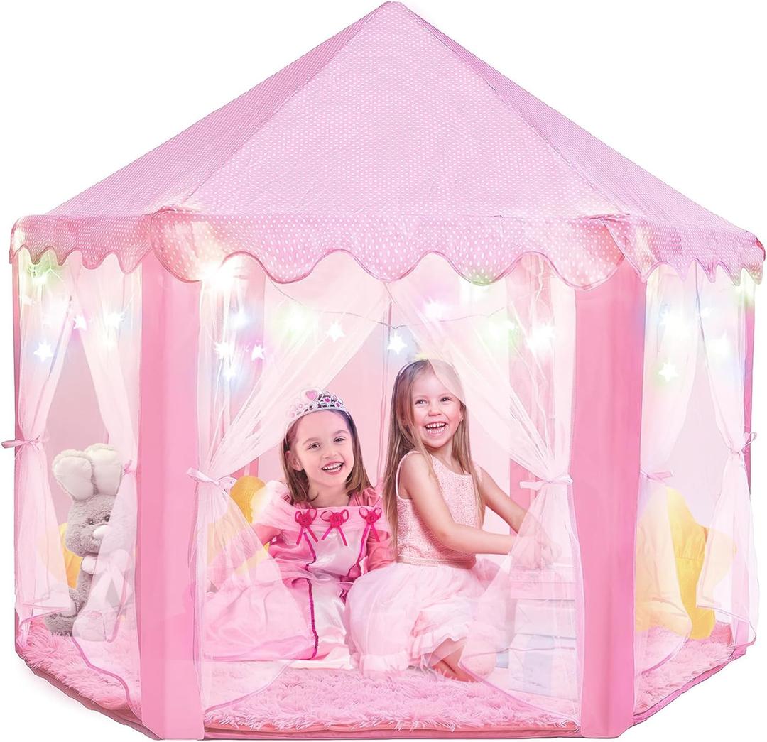 Princess Tent for Kids - 55" X 53" with Led Star Lights - Princess Toys - Toddler Play Tent Without Rug - Playhouse, Castle