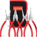 TOOLEAGUE 4 Pcs Snap Ring Pliers Set, Circlip Pliers, 7 inches Internal/External Heavy Duty for Ring Remover Retaining Straight Bent Lock Pliers Set (Red)