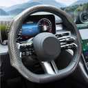 Zpana Carbon Fiber Car Steering Wheel Cover, Leather Non-Slip Vehicle Steering Wheel Cover for 14.5-15 Inch, Comfortable Auto Interior Protector Decoration Accessories, Universal Fit(Silver)