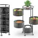 Kitchen Storage Rack No Assembly, 4-Tier Metal Storage Tower Cart Organizer on Rolling Wheels with Removal Basket for Fruit Vegetable Grocery Corns Potato Onion,Fruteros Para Cocina (4-Tier, Black)