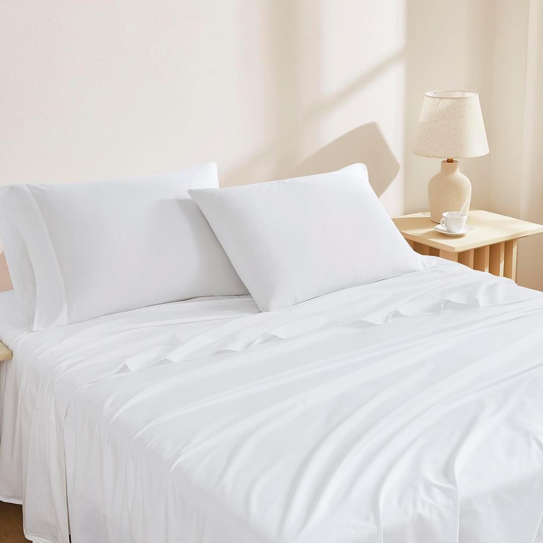 Linen Closet 100% Organic Cotton Twin Sheet 3 Pcs Set, Cotton Sheets with 16 Deep Pocket, Arctic White | Bed Sheets for College Dorm Essential, Crisp & Breathable, Percale, Comfy, Naturally Cooling
