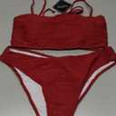 ZAFUL Women Strapless Textured Bandeau Bikini 2 Piece Swimwear Cheeky Solid Lace up Bathing Suits L