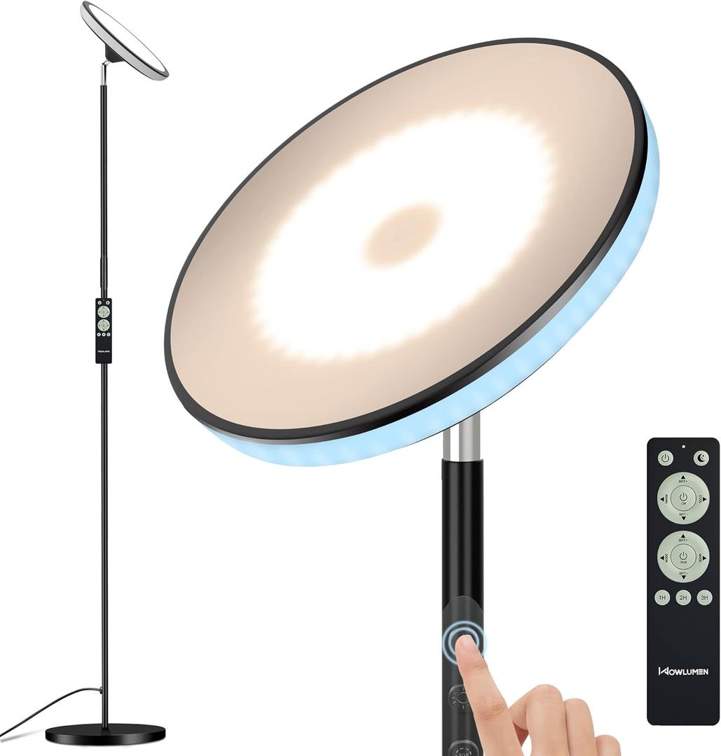 UFO Floor Lamp 71in, Upgraded 42W 3700LM LED Torchiere Floor Lamps for Living Room, Modern Tall Bright Standing Light with Remote, Dimmable Sky Light,1/2/3H Timer for Bedroom,Office(Black)
