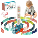Domino Train Toy Set for Kids, Automatic Dominoes Blocks Building and Stacking Toys Creative Kids Games Early Education Christmas Birthday Gift Boys Girls Age 3 4 5 6 7 8 Year Old (Cyan)