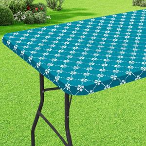 misaya Rectangle Vinyl Table Cloth, Elastic Fitted Tablecloth with Flannel Backing, Waterproof Plastic Table Cover Fits 4 Foot Folding Tables for Camping, Indoor and Outdoor (Teal, 30" x 48")