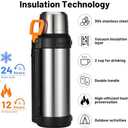 MUCR 88oz Large Coffee Thermo for Travel, 2500ml Insulated Stainless Steel Water Bottle with Cup and Handle, Water Jug for 24hr Hot and Cold drinks, Vacuum Flask for Camping, Fishing & Working, Silver